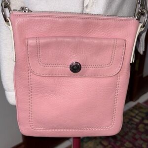 Coach   Crossbody bag  concealed carry  leather pink/white trim  cream color str